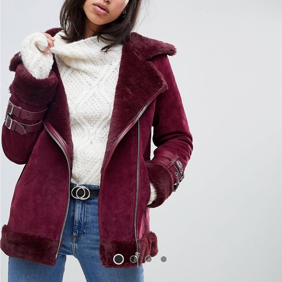 ASOS Suede and Faux Fur Aviator Jacket - Picture 1 of 7